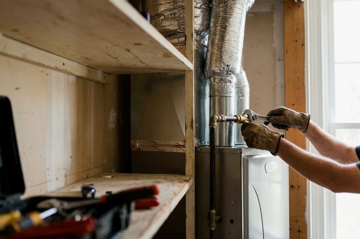 Furnace Installation technician at work