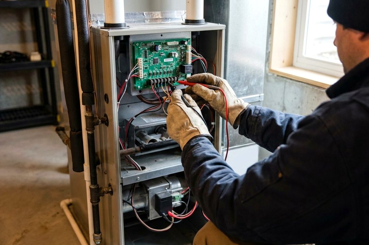 Furnace Repair technician at work